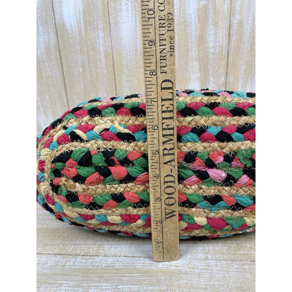 Jute Ethnic Colorful Hand Tote Bag w/ Leather Straps - Picture 5 of 9